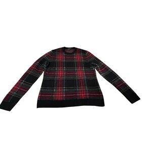 Brooks Brothers Plaid Wool-Blend Crewneck Women's Sz L Black Red Green Sweater